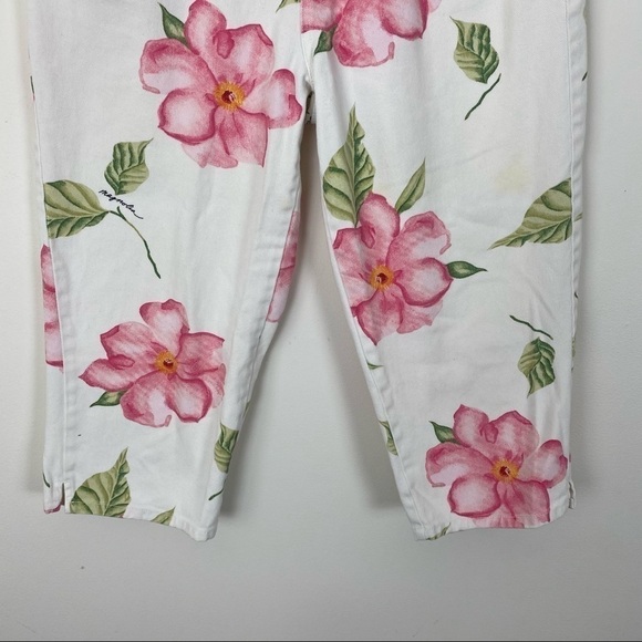 VINTAGE BILL BLASS Easy Fit High Waisted Cropped Mom Jeans White Floral 80s 90s - Picture 3 of 9
